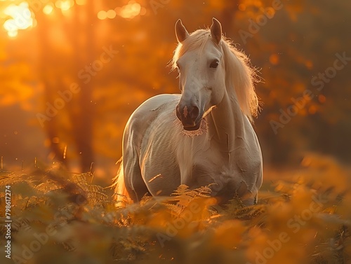 Captivating Sunset: Majestic Horse in Sunlit Forest