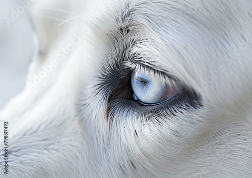 Close-up Detail of a White Horse's Eye with Blue Iris and Long Eyelashes © Qstock