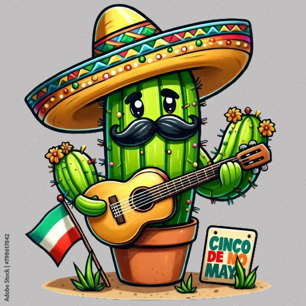 Free Vector Cinco De Mayo Cactus holds a tiny guitar Cute Cartoon Illustration Isolated White Background, generative Ai Free Vector Cinco De Mayo Cactus holds a tiny guitar Cute Cartoon Illustration Isolated White Background, generative Ai