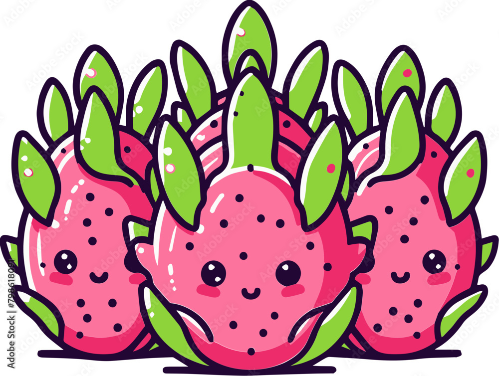 A cartoon dragon fruit with a cute face.