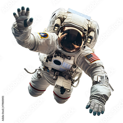 Astronaut waving hand on isolated transparent background