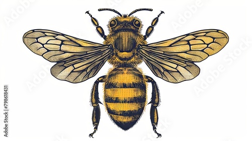 Detailed vintage image of a yellow and black bee photo