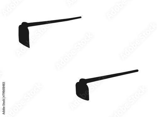 Hoe silhouette icon vector illustration. Garden hoe included. Vector image. hoe doodle style line art sketch isolated. Black illustration isolated on white background for graphic and web design.