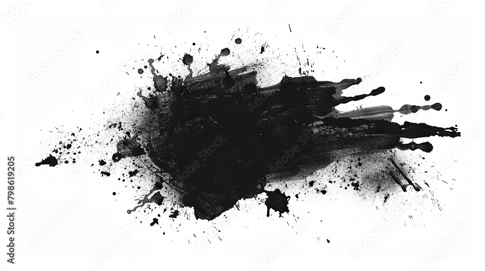 Abstract black ink splatter on white background