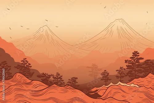 Warm-toned asian landscape artwork