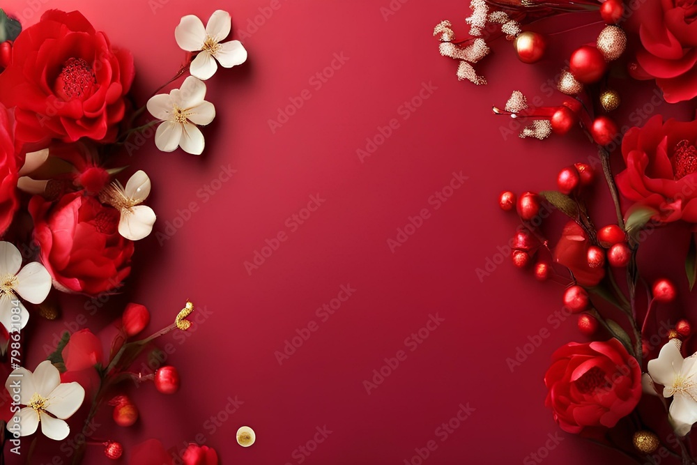 Background with copy space with chinese new year theme with red colors and flowers. Background with copy space with chinese new year theme with red colors and flowers.