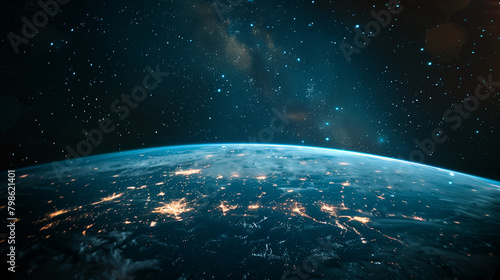 Spacescape with the surface of the Earth and horizon photo