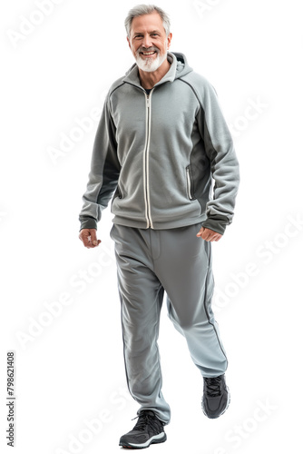 Mature Man in Grey Sportswear Taking a Stroll