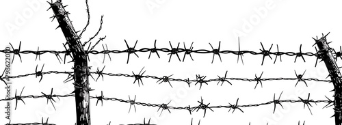  Black and white illustration of barbed wire  vector style  simple design  white background