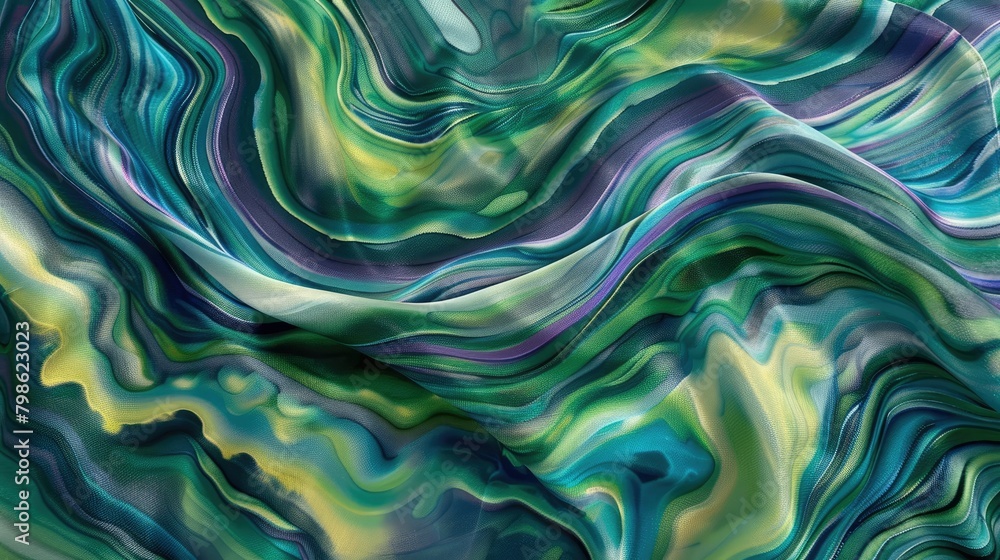 Obraz premium Wavy silk-like patterns in radiant shades of emerald and sapphire