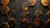 Elegant gold hexagonal patterns shimmering on a luxurious black background, reflecting sophistication and opulence