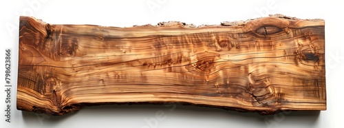 olive wood slab, with visible bark and texture on the edge, set against an isolated white background 
