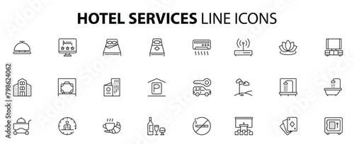 Hotel Service, Simple thin line hotel icons set, Vector icon design. Vector illustration.