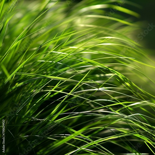 Close-up Green Grass Blades with Natural Light and Bokeh Background