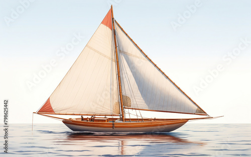 Catboat with Wide Beam on white background.