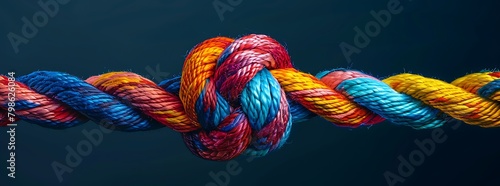A colorful rope with two ends connected in an intricate knot, symbolizing the strength and unity of diverse individuals coming together to support each other in times of need