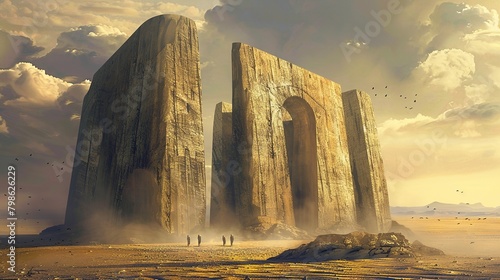 Ancient alien megalithic structure, artist's impression, theory photo