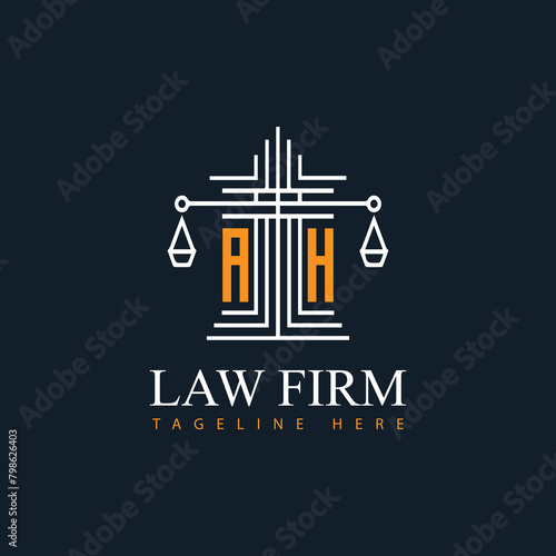 AH modern law firm justice logo design vector graphic template.
