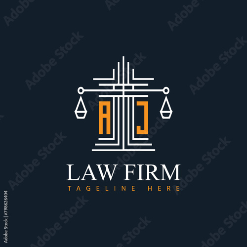 AJ modern law firm justice logo design vector graphic template.