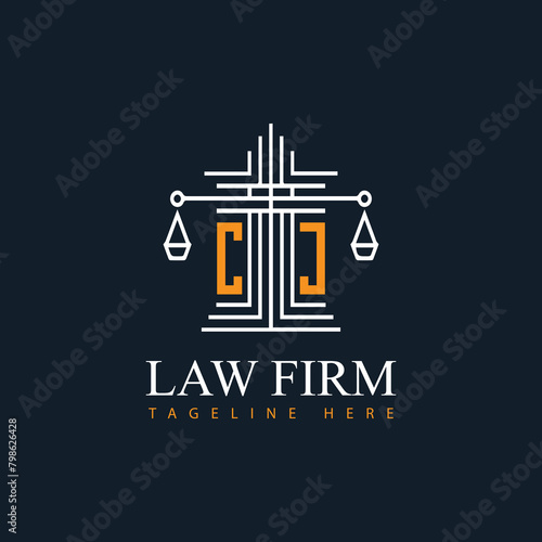 CJ modern law firm justice logo design vector graphic template.
