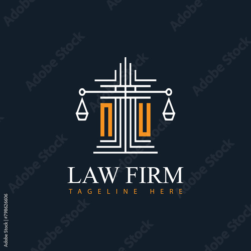 NU modern law firm justice logo design vector graphic template.