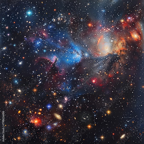 Panoramic view of the vast universe featuring myriad stars and galaxies  captured in deep space with brilliant colors and cosmic nebulae.