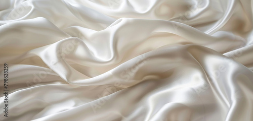 A luxurious silk wavy background in soft pearl white, gently swaying over a bright white canvas, evoking a sense of purity and elegance....