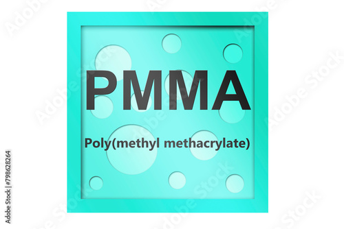 Poly(methyl methacrylate) (PMMA) polymer symbol isolated photo