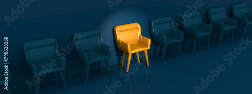 Recruitment concept with selected yellow chair