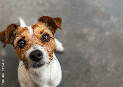 Cute Jack Russell Terrier Dog with Big Brown Eyes Up Close.