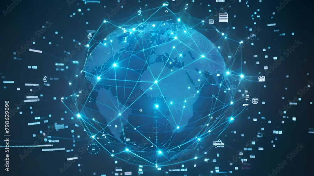 A globe of the earth with glowing blue lines and dots representing a network. A globe of the earth with glowing blue lines and dots representing a network.