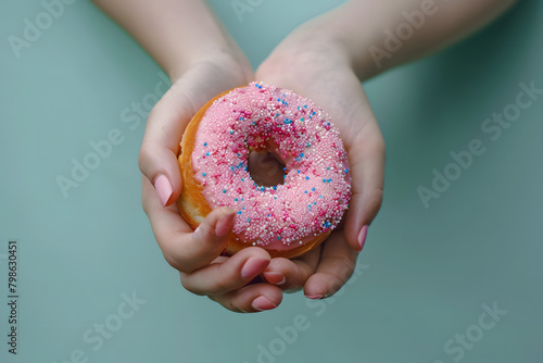 Person Holding Pink Donut With Sprinkles