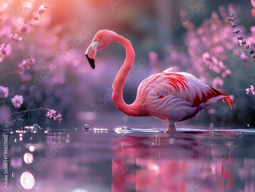 Moody Twilight: A Solitary Flamingo