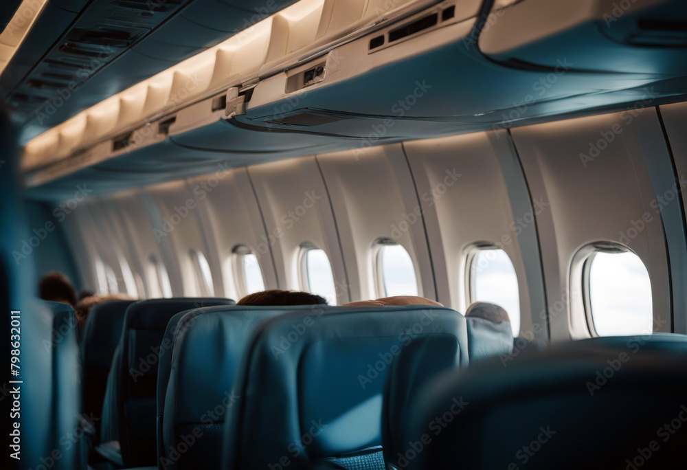 Fototapeta premium air empty seats clouds plane sky blue airplane window interior aeroplane seat aircraft cloud flight travel chair cabin airline economy class passenger