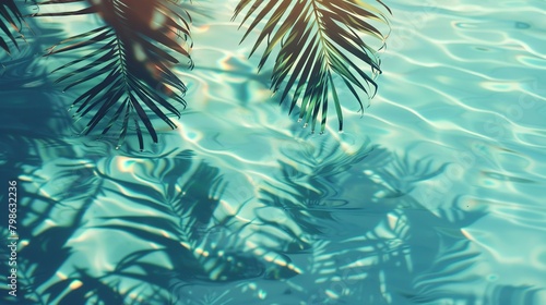 Water surface with Shadow of palm leaves on clean water. Spa concept background.