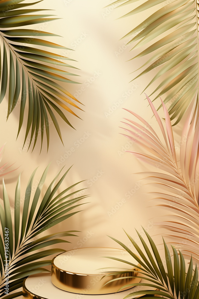 Podium against a background of palm leaves. Mockup. Podium against a background of palm leaves. Mockup.