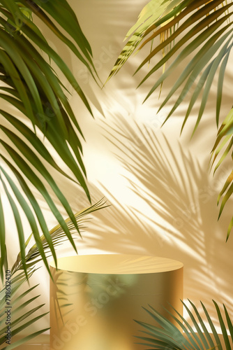 Golden podium and palm branches.