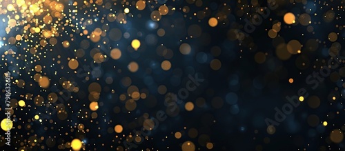 abstract background with Christmas Golden light shine particles bokeh on navy blue background.