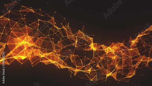 Orange Polygonal Background. Geometric abstract low poly mesh from dots connected by lines. Looped video.