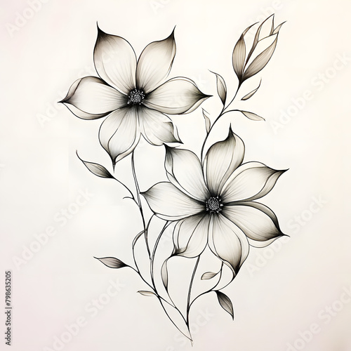 Simple but beautiful design using simple flower motifs or calm curves or straight lines with soft lines with pencil or ink, ai, generative, 생성형, 鉛筆またはインクで柔らかな線で簡単な花のモチーフや穏やかな曲線や直線を活用してシンプルだが美しいデザイン