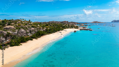 Aerial View of a Pristine Beach and Turquoise Waters in BVI