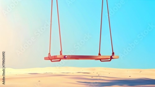 3d wooden swing on a sandy beach generative ai