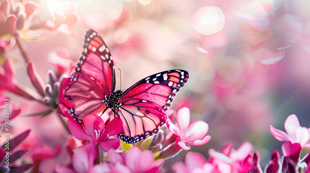 Fototapeta premium pink butterfly on flower,generative ai