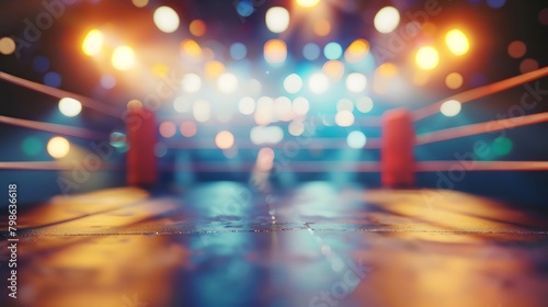 empty boxing ring illuminated by spotlight on blurred  backdrop generative ai photo