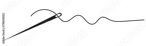 Needle and thread silhouette icon vector illustration. Tailor logo with needle symbol and curvy thread isolated on white background. Tailor sign template, sewing instrument design, fashion icon.Eps 10