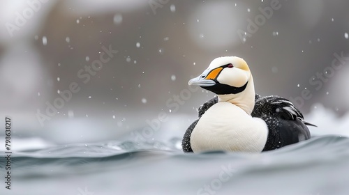 The male king eider is a type of duck. It was spotted in Batsfjord, which is in the northern part of Norway, in Europe.