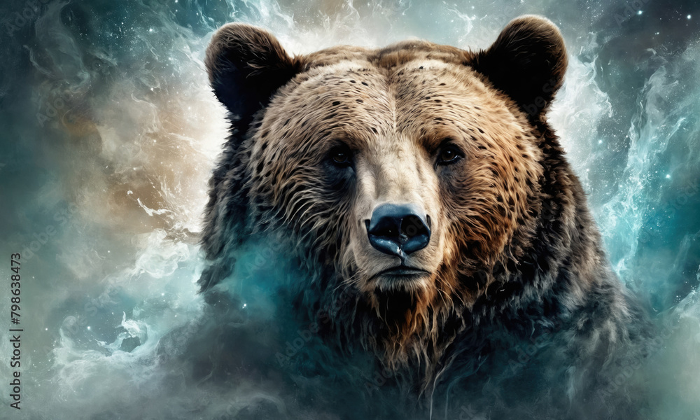 Fantasy Illustration of a wild animal bear. Digital art style wallpaper background. Fantasy Illustration of a wild animal bear. Digital art style wallpaper background.