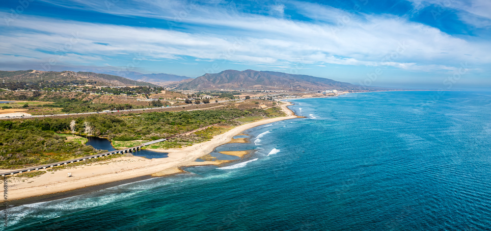 Fototapeta premium Aerial View of San Clemente Coastline, Blue Ocean and Sandy Beach