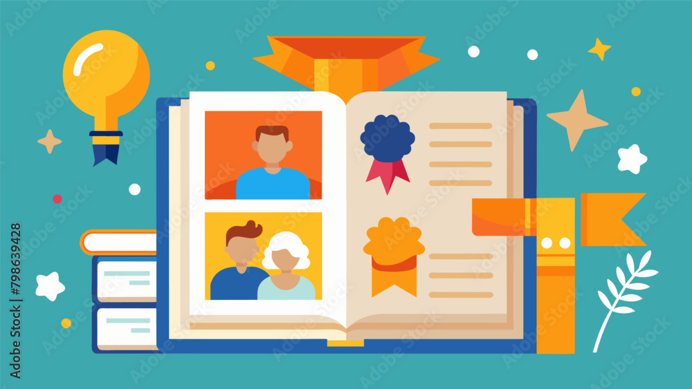 Naklejka premium A photo album or scrapbook capturing the progress and hard work of each Tiny Tidier nominee displayed at the award ceremony for all to see and