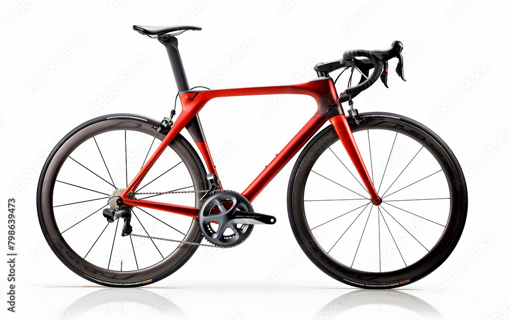 Fiery Red Carbon Fiber Road Bike on white background.